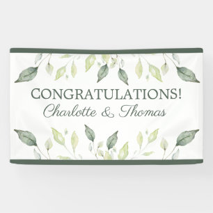 Elegante Watercolor Grüne Blätter & Trim Wedding Banner