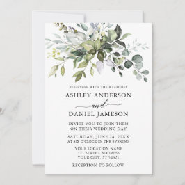 Elegante Watercolor Grüne Calligraphie Hochzeit Einladung