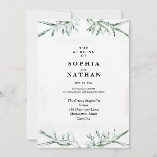 Elegante Watercolor Grüne Hochzeit Einladung