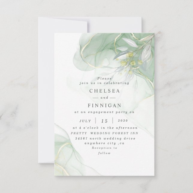 Elegante Watercolor Grüne Hochzeit Einladung (Vorderseite)