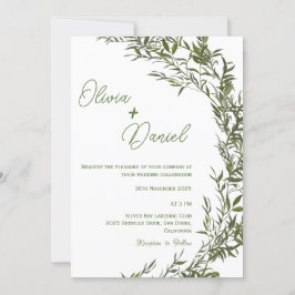 Elegante Watercolor Grüne Hochzeit Einladung