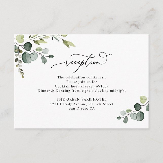 Elegante Watercolor Grüne Hochzeitsempfehlung Begleitkarte (Vorderseite)