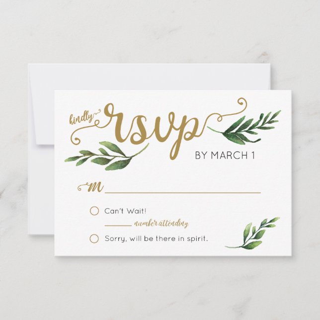 Elegante Watercolor Grüne RSVP Karte (Vorderseite)