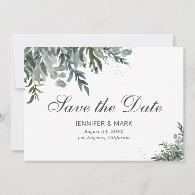 Elegante Watercolor Grüne Save the Date Karte (Vorderseite)