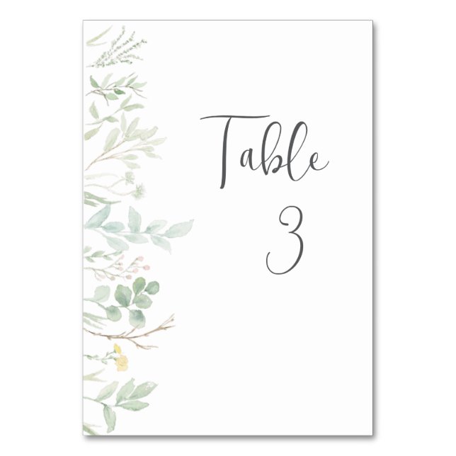 Elegante Watercolor Grüne Tischnummer (Vorderseite)