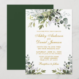 Elegante Watercolor Grüne Weinroute Gold Wedding Einladung