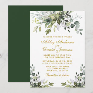 Elegante Watercolor Grüne Weinroute Gold Wedding Einladung