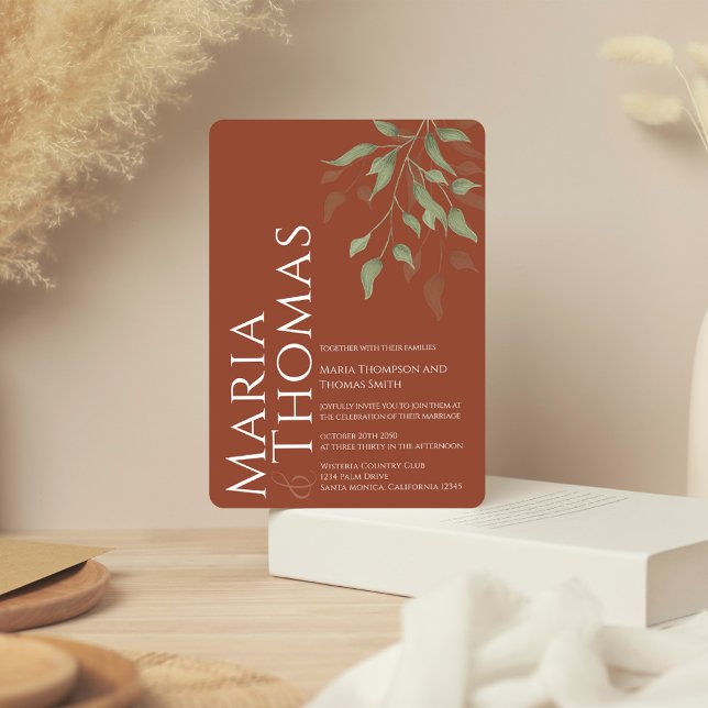 Elegante Watercolor Grüne Weinroute Mendrisiotto Einladung (Terracotta elegant wedding invitation with watercolor greenery and foliage. )