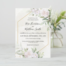 Elegante Watercolor Grüne Weiße Blume Hochzeit Einladung