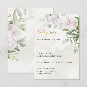 Elegante Watercolor Grüne Weiße Blume Hochzeit RSVP Karte