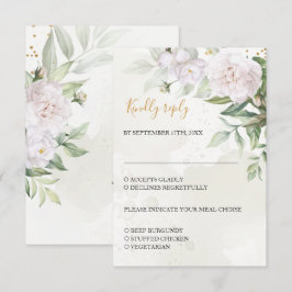 Elegante Watercolor Grüne Weiße Blume Hochzeit RSVP Karte