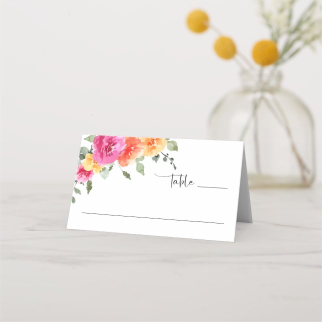 Elegante Watercolor Helle Blume Blumenhochzeit Platzkarte (Vorderseite)
