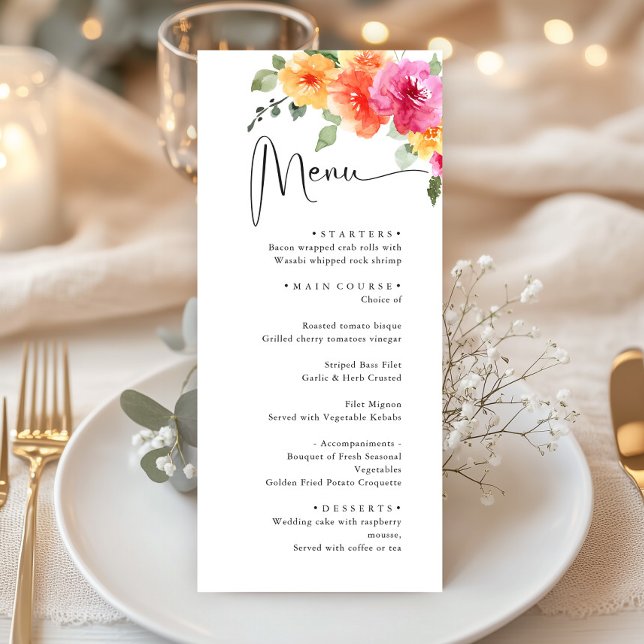 Elegante Watercolor Helle Blume Hochzeitsessen Menükarte (Von Creator hochgeladen)