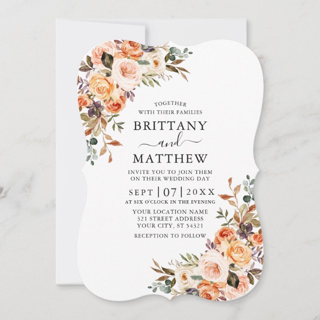 Elegante Watercolor Herbstblütenhochzeit Einladung (Vorderseite)