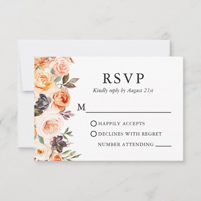 Elegante Watercolor Herbstblütenhochzeit RSVP Karte (Vorderseite)