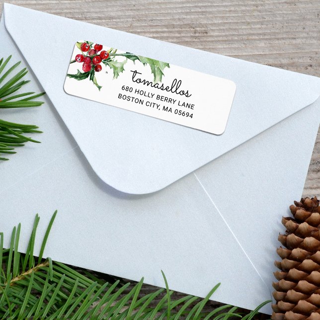 Elegante Watercolor Holly Berries Rücksendeadresse (Elegant Watercolor Holly Berries Return Address Label)