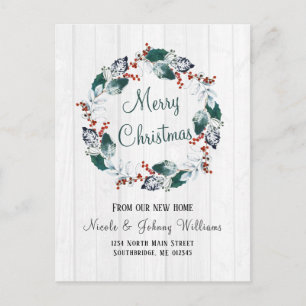 Elegante Watercolor Holly Wreath Christmas Moving Ankündigungspostkarte