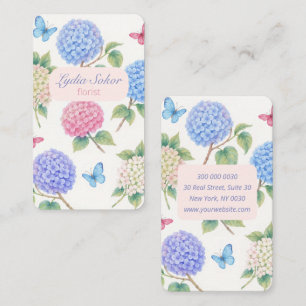Elegante Watercolor Hydrangea Florist Business Car Visitenkarte