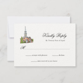 Elegante Watercolor Kirche Hochzeit RSVP Karte