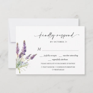 Elegante Watercolor Lavender Blume Hochzeit RSVP Karte