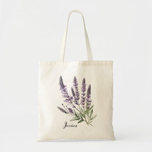 Elegante Watercolor Lavender Blume Personalisiert Tragetasche