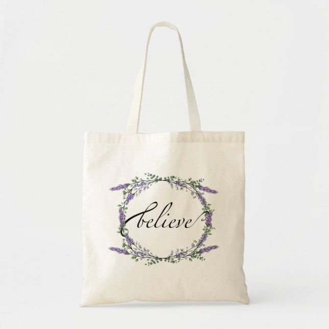 Elegante Watercolor Lavender Eucalyptus Glaube Tragetasche (Vorne)