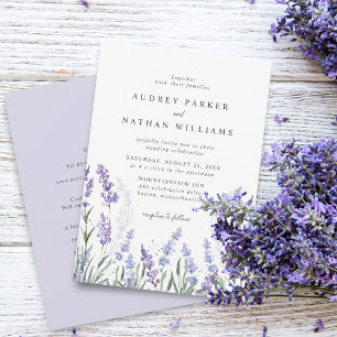 Elegante Watercolor Lavender Field Details Hochzei Einladung