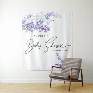 Elegante Watercolor Lavender Floral Baby Shower Wandteppich