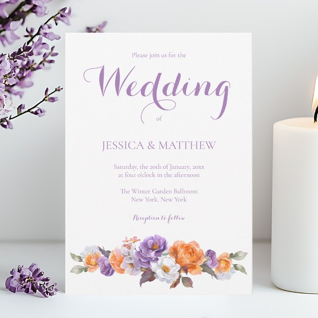 Elegante Watercolor Lavender Floral Script Hochzei Einladung (Elegant Watercolor Lavender Floral Script Wedding Invitation)