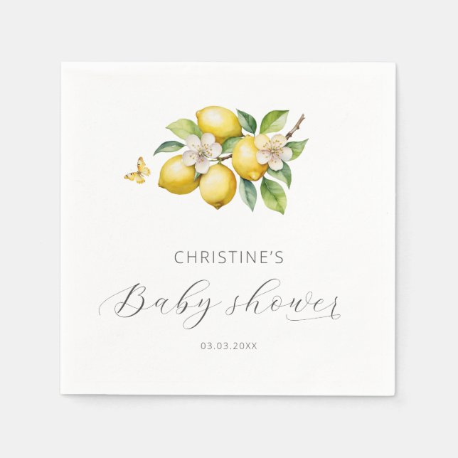 Elegante Watercolor Lemon Babydusche Serviette (Vorderseite)
