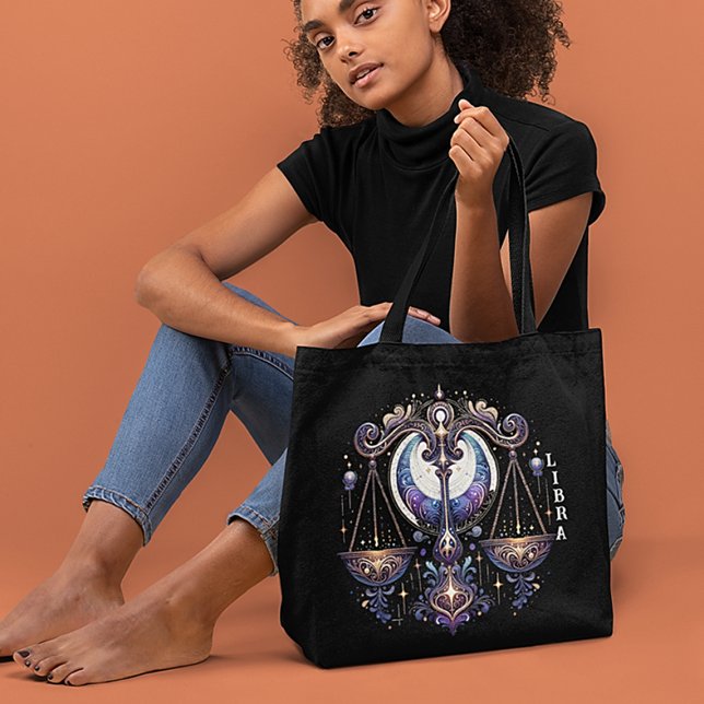 Elegante Watercolor Libra Zodiac Black Tasche (Von Creator hochgeladen)