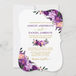 Elegante Watercolor Lila Floral Gold Hochzeit Einladung