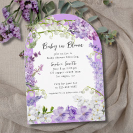 Elegante Watercolor Lilac Florals Baby Dusche Einladung