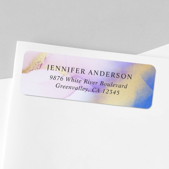 Elegante Watercolor Lilac Gold Luxury Personalisie (Let your personality shine through with this trendy personalized return address label.)
