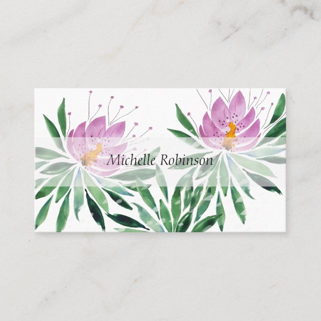 Elegante Watercolor Lotus Blume Beruflich Visitenkarte (Vorderseite)