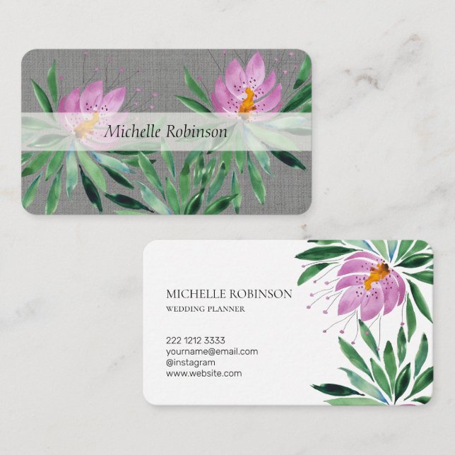 Elegante Watercolor Lotus Blume Beruflich Visitenkarte (Vorne/Hinten)
