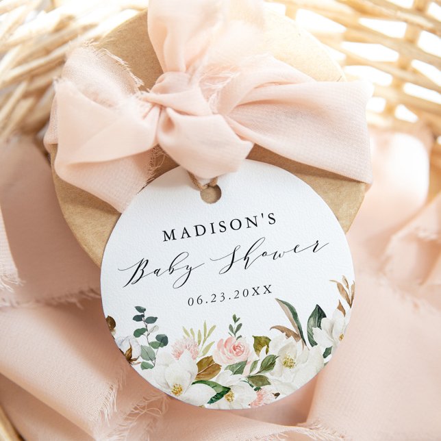 Elegante Watercolor Magnolias Kinderdusche Geschenkanhänger (Von Creator hochgeladen)