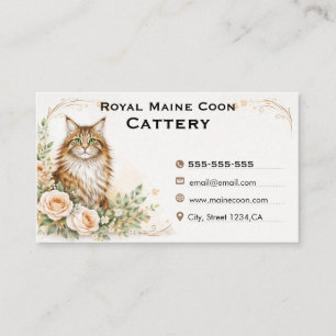 Elegante Watercolor Maine Coon Katzenzucht Visitenkarte