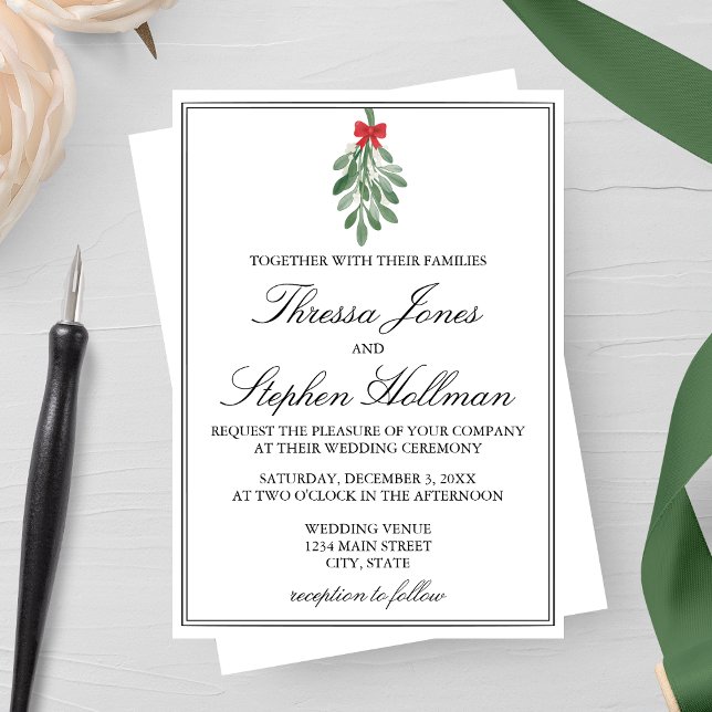 Elegante Watercolor Mistletoe Einladung zur Hochze (Von Creator hochgeladen)