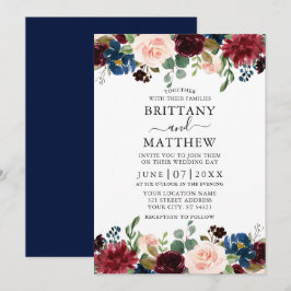Elegante Watercolor Mixed Floral Wedding Blue Einladung