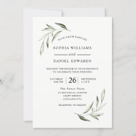 Elegante Watercolor Olive Green Leaf Wedding Einladung