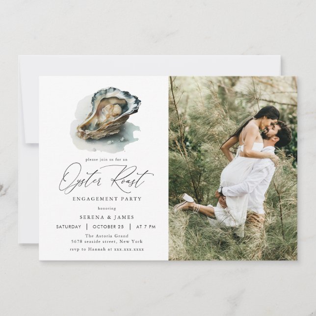 Elegante Watercolor Oyster Roast Engagement Party Einladung (Vorderseite)