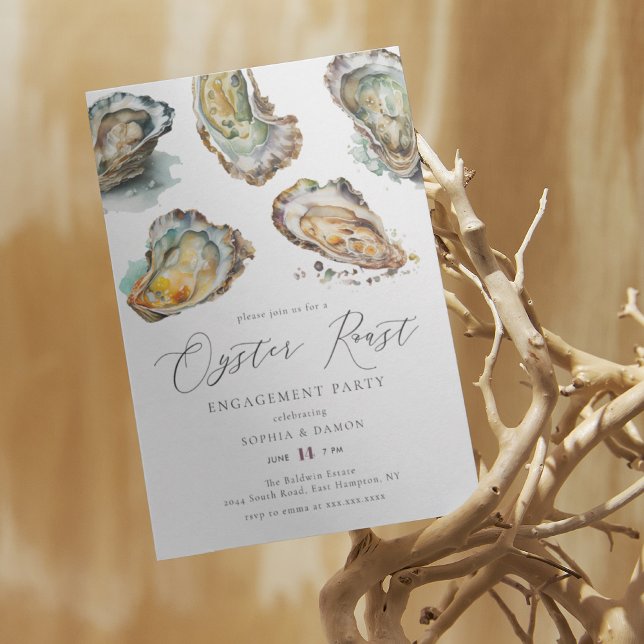 Elegante Watercolor Oyster Roast Engagement Party Einladung (Von Creator hochgeladen)