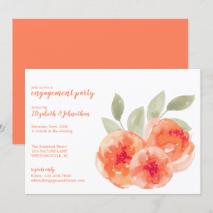 Elegante Watercolor Peach Peonies Engagement Party Einladung