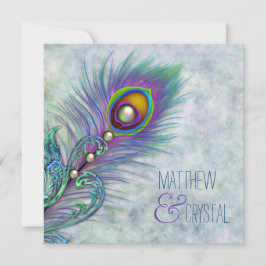 Elegante Watercolor Peacock Wedding Einladung