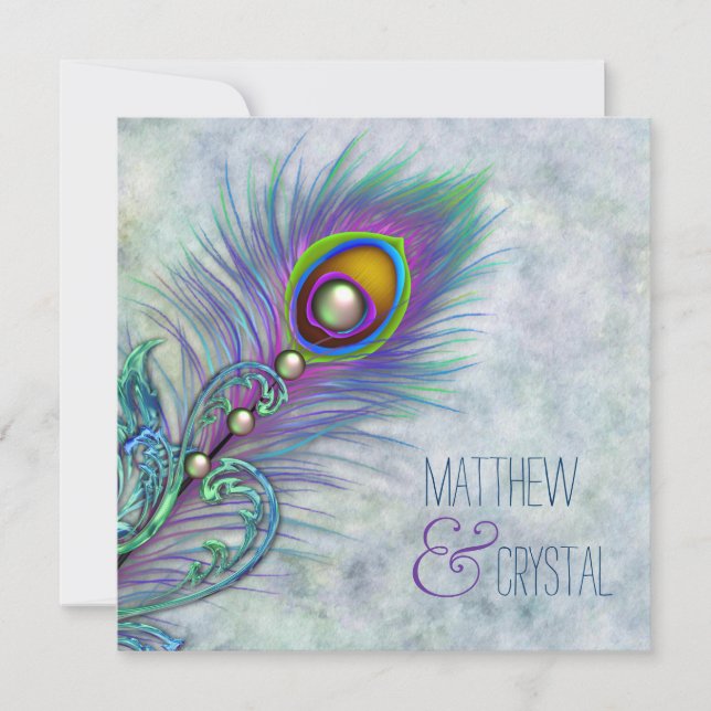Elegante Watercolor Peacock Wedding Einladung (Vorderseite)