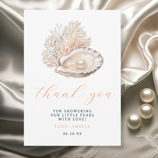 Elegante Watercolor Pearl Baby Shower Dankeskarte (Von Creator hochgeladen)