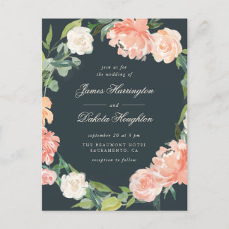 Elegante Watercolor Peonies & Eukalyptus Wedding Einladungspostkarte