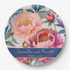 Elegante Watercolor Peony Blume Hochzeit Pappteller