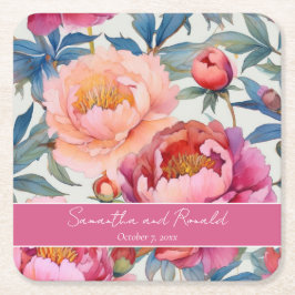 Elegante Watercolor Peony Blume Hochzeit Rechteckiger Pappuntersetzer